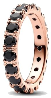 PANDORA Timeless Anello placcato in oro rosa 14k con cristallo nero, 48