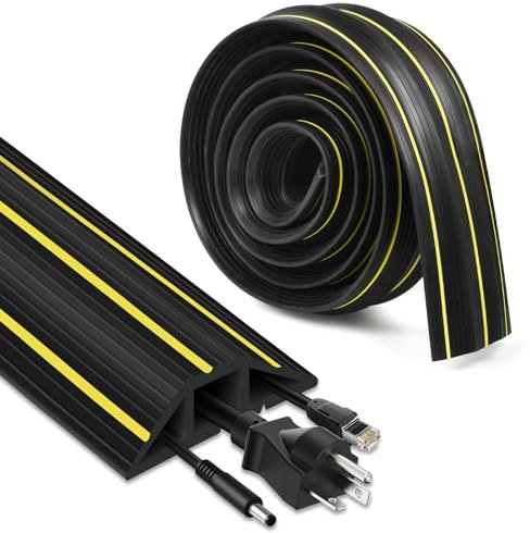 Floor Cord Cover, 10ft Cord Covers for Wires on Floor, Extension Outdoor Cable Cover Protector, Heavy Duty PVC Duct, 3 Channels Cord Hider Floor Cable Management, Black