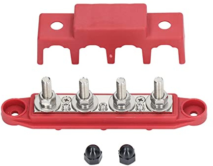 Bus Bar Power Distribution Block DC 48V 250A, 4 Post M8 Terminal Power Distribution Block Bus Bar Professional Busbar Module with Cover, for Car RV Ship Yacht (red)
