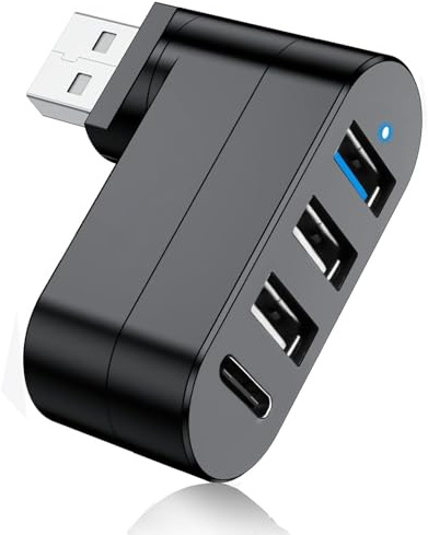Hub USB 3.0 [rotatif à 90°/180°], répartiteur USB 4 ports avec 3 ports USB et 1 port d'alimentation USB C, hub USB pour ordinateur portable, voiture, MacBook Pro/Air/Pro, PS4, souris