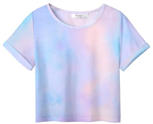Arshiner Girl's T-Shirts Tie-dye Kids Short Sleeve Tops Summer Fashion Printed Sport Casual Crew Neck Tee Shirt for Girls 11-12 Years Violet