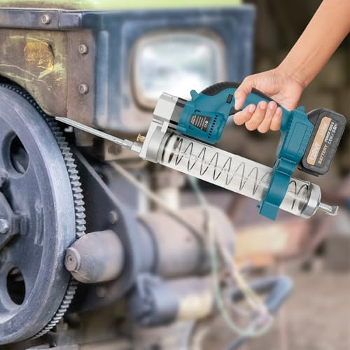 Kozivmo Set de pistola de engrase eléctrica, 21 V, funciona con pilas, 560 W, pistola de grasa recargable de alto rendimiento, velocidad de 23000 rpm, boquilla de lubricación 6000 PSI