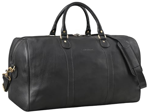STILORD Vivaldo Vintage Weekender Herren Reisetasche Damen Leder Groß Elegante Wochenend Tasche Travel Bag zum Umhängen Handgepäck Echtleder Farbe:schwarz