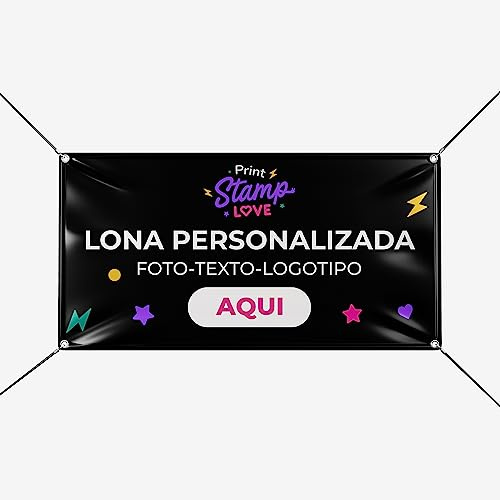 Pancarta personalizada - Cartel Personalizado para Exterior | Print Stamp Love, Lona personalizada PVC Resistente para Publicidad Exterior, Con ojales para fácil colocación (200x150cm)