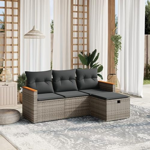 Faroom Balkon Sofa mit Stauraum Gartensofa 3 Sitzer Lounge Sofa Outdoor Rattansofa Sitzecke Balkon Lounge Klein Couch Gartenlounge Polyrattan Balkonmöbel Grau 4-tlg-Type-A486