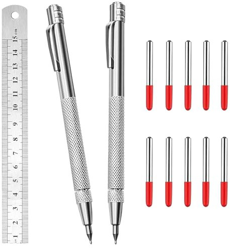 Anreißwerkzeug Set,2 Anreissnadel aus Wolframstahl,Reißnadel für Metall,10 Ersatzspitzen,15cm Stahllineal und Magnetischem Schwanz - zum Anreißen und Gravieren von Metall, Glas, Keramikfliesen