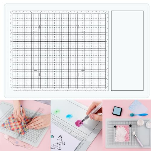 Briartw Magnetische Glas-Bastelmatte zum Schneiden, Stempeln, für verschiedene Medien, Wärmeprägen und Heißkleberprojekte, weiß, kratz- und hitzebeständig, Glas-Medien-Schneidematte, 26 x 40 cm,