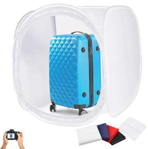 Julius Studio 50 x 50 tum (superstor) kubisk vit kub fotosessionstält, pop-up ljuslåda, fotofotograferingslåda med 4 färgbakgrund bakgrund, vit svart blå röd, diffusion mjuk låda, JSAG876