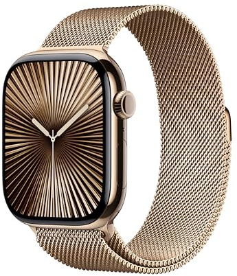 Apple Watch Series 10 [GPS + Cellular 46mm case] Smartwatch with Gold Titanium Case with Gold Milanese Loop - M/L. Fitness Tracker, ECG App, Always-On Retina Display, Carbon Neutral
