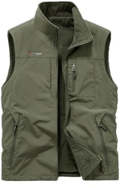 Vivikivi Fleece-väst för män för män vattentät varm ärmlös jacka med fickor vändbar kroppsvärmare för fiske fotografi utomhussport, Armégrönt, 6XL