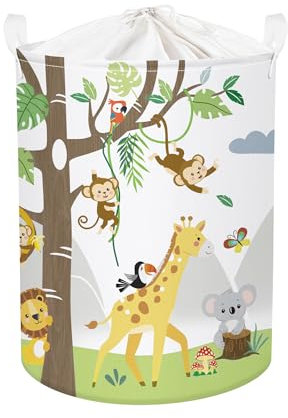 Clastyle Tier Baum Kinder Wäschekorb mit Deckel Faltbar Kleidung Spielzeug Aufbewahrungskorb Jungen Mädchen Aufbewahrungsbox für Babyzimmer Bad, Weiß, 36 * 45 cm