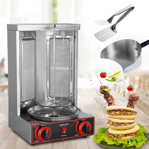 Máquina De Carne para Barbacoa De Gas Shawarma, Parrilla Vertical De Kebab con Rotación Automática con Espátula para Carne, Control De Temperatura De 50-300 ℃, Horno Asador De Gas De Acero Inoxidable