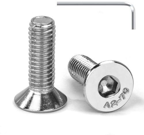 Tunejoy Viti a Testa Svasata M6 x 20 mm Vite a testa svasata Brugola Bulloni in Acciaio Inox A2 V2A Viti a Testa Piatta Norma DIN 7991 con Chiavi a Esagono Filettatura Completa 20 pezzi