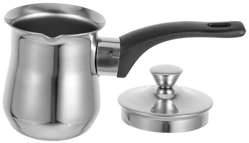 FONDOTIN Turkish Coffee Pot Stainless Steel Kettle with Lid for Induction and Gas Stoves Versatile Small Saucepan for Steaming and Brewing Coffee