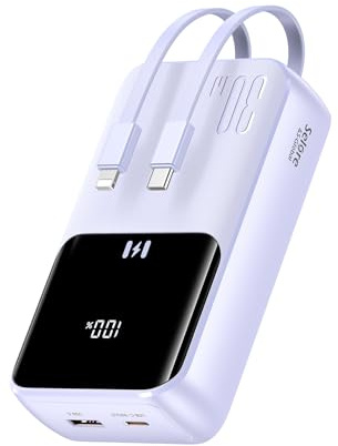 Selore&S-Global Power Bank, 20000mAh 30W Powerbank USB C Schnell, Klein Externe Handyakkus mit Kabel, 4 Ausgängen, LED Display Akkupack für iPhone 17 16 15 14 13 MacBook Air iPad Pro Samsung Galaxy