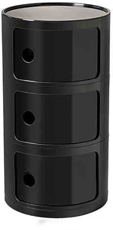 MGHRUE Bedside Table with Drawers And Sliding Door - Round Nightstand with Storage for Bedroom, Living Room, Or Bathroom - Modern End Table Side Table with A Plastic Chest,Black,3tier