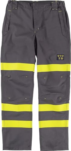WORKTEAM B1496 Pantalón Ignífugo, Antiestático con protección para Soldadura y Arco Eléctrico, Visibilidad Realzada, Slim Fit, Cintas Fluorescentes Amarillas y Triple Costura. Unisex