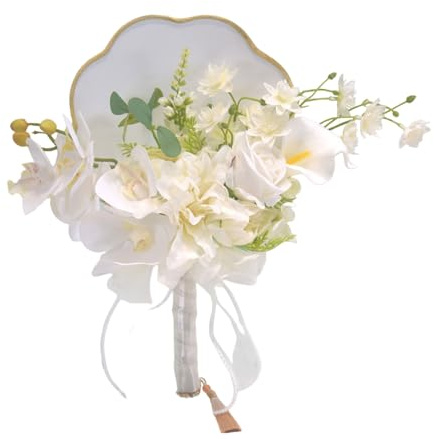 XAGMODSHN Bouquet da sposa con nastro artificiale bouquet di rose con ventaglio per damigella d'onore cerimonia nuziale San Valentino