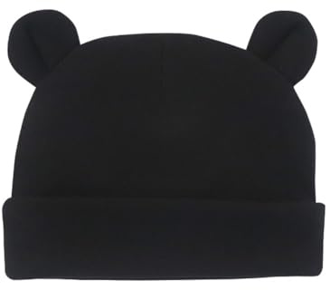 Hrlace 2 Stück Neugeborenes Baby Mütze Bärenohren Mützen Hut Baumwolle Krankenhausmütze Unisex Babymütze Herbst Winter für Jungen und Mädchen Babys 0-6 Monate Kleinkind Schwarz