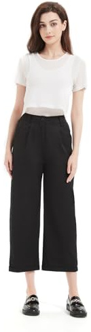 GLOWELFA - Pantalón para mujer (7/8, ligero, cintura elástica, con bolsillos, corsario, informal, elegante, negro, para vacaciones, oficina, hogar o deporte