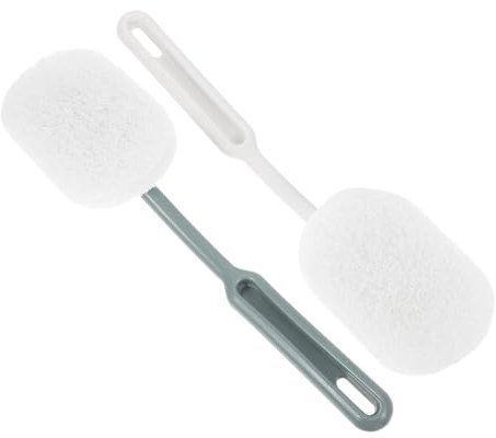 HEALLILY 2 cepillos de baño con mango ergonómico, herramienta de limpieza curvada para manchas profundas con estropajos, diseño de ahorro de espacio para el hogar