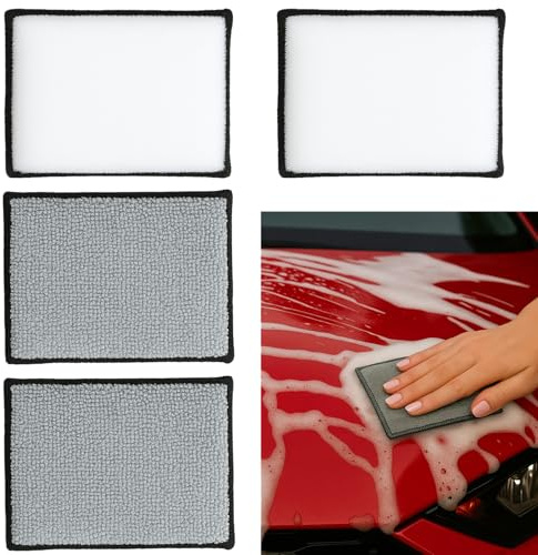 Girihe 4 PCS Car Scrub Pad, Double Sided Reusable Interior Scrub Pad Scrubb Pads Car Sponge Carr Detailing Interior Padd, Scrubb Pads for Leather Deep Cleaning Carr Interiors Seats