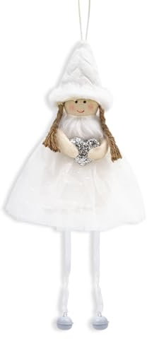Weihnachtsbaum Plüschpuppe mit Glocken und Schnur Weihnachtsengelpuppe Mädchen Dekoration Fee Rentier Engelpuppenanhänger Feiertagselfen Dekoration Fairy Angel Figuren Christmas Angel Deko DB05
