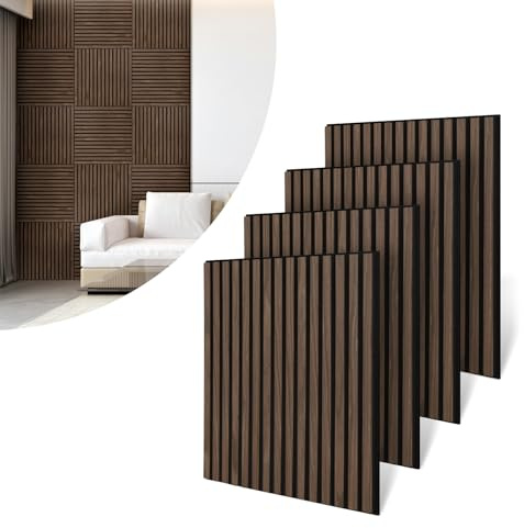 AKK-ART Akustikpaneele Holz,1,44m²-4 Stück 60x60x1,8cm 3D Holzfurnier Holzpaneele Wand, Wandverkleidung innen & Schallabsorber Wandpaneele für Wohnzimmer, Büro & Heimkino Dunkel Walnuss#11