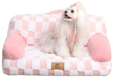 KSIIA Dog Bed Small Dog Beds Waterproof Cat Couch with Supportive Armrests for Puppy and Kitten Pet Couch Machine Washable Pet Sofa with Removable Cover & Anti-Slip Bottom, 26 x 14.5 in, Pink