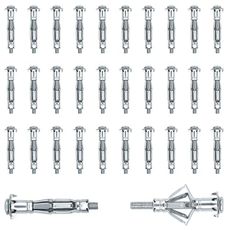 BEASAFY 30 Stück Hohlraumdübel Set, M6 x 52 mm Hohlwanddübel, Verzinkt Metalldübel, Spreizdübel mit Schraube, Hohlraumdübel Metall, Expansion Nuts für Befestigungen in Gipskartonplatten