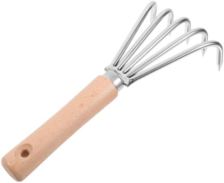 SEWOART Râteau Cultivateur Manuel Acier Inoxydable Poignée Bois 5 Dents Désherbeur de Jardin Jardinage Précision Compact Usage Extérieur