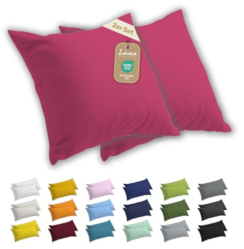 Lavea® 2er Set Kissenbezug 40x40 - Koralle | 100% Baumwolle Jersey – Weiche Kissenhülle & Kopfkissenbezüge, OEKO-TEX® Standard