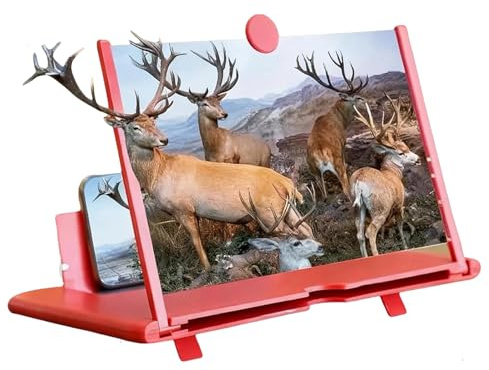 2026 New Mobile Phone Magnifier Projector Screen, 3D Ultra-HD Magnifying Projector Screen Enlarger for Cell Phone, Foldable Mobile Phones Magnifier Supports All Phones for Movies, Gaming (Red,12)