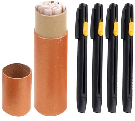 DIYEAH Lápiz de Tiza Recargable para Coser 4 Portaminas y 20 Recambios Blancos, Marcador Térmico Borrable para Marcar Patrones de Tela en Sastrería y Manualidades