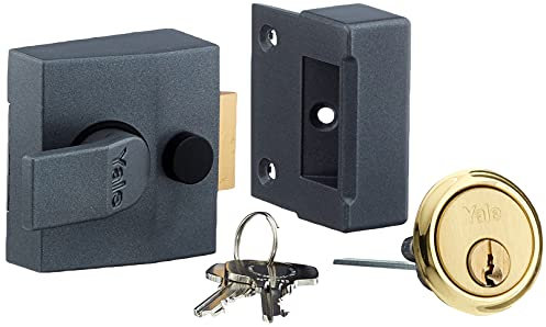 Yale P-85-DMG-PB-40 Deadlocking Nightlatch, Dark Metallic Finish/Brass Cylinder, 40 mm Backset, High Security, with Automatic Deadlock