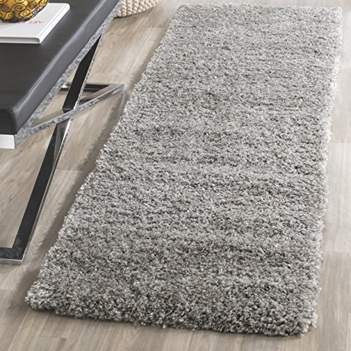 Safavieh Alfombra Shag Sala de Estar, Comedor, Dormitorio - California Shag Collection, Pelo Largo, Plata, 69 X 213 cm