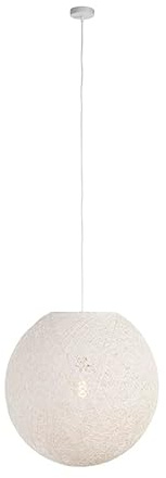 Qazqa Esstisch Landhaus Pendelleuchte, Pendellampe - Corda - Weiß, Rund, 60cm, Ideal als Esszimmerlampe und Wohnzimmerlampe