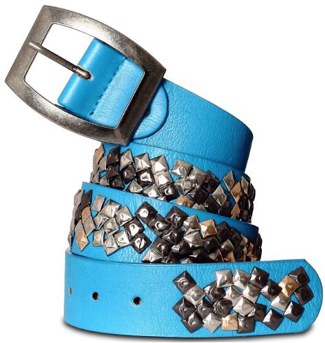 Caspar GU233 Damen Vintage Nietengürtel mit eckigen Nieten, Gürtelgröße:95, Farbe:blau