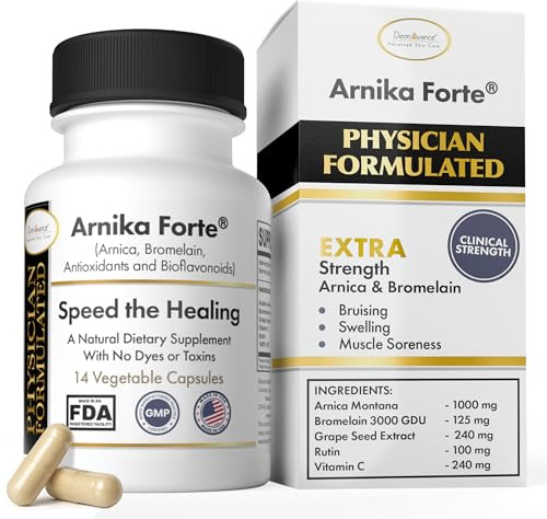 DermAvance Arnika Forte Capsules – Swelling and Bruising Reducer After Surgery and Aesthetic Treatments, Antioxidants & Bioflavonoids, Arnica 1000mg, Bromelain 125mg 3000GDU - 14 Capsules
