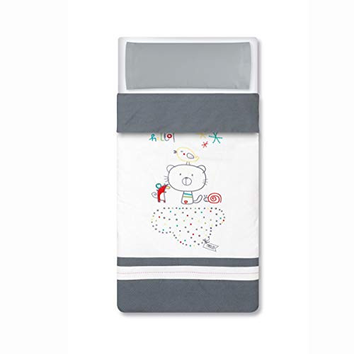 Pirulos 33013420 - Saco nórdico, diseño be happy, algodón, 62 x 125 cm, color blanco y gris