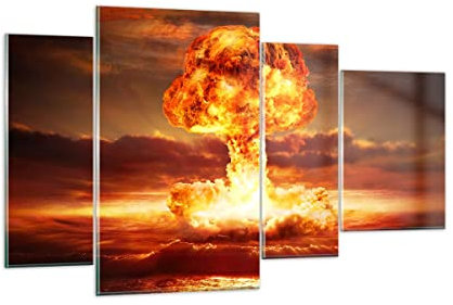 Vidrios decorativos Guerra bomba nuclear seta apocalipsis Cuadro Sobre Vidrio Moderno 120x70cm Decoracion Salon Cuadros Pared Tríptico Grande Impresión en Cristal Wall Art Prints GDL120x70-2834
