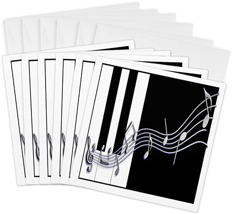 Greeting Cards - Silver Music Notes on Piano Keys - 6 Pack - Design