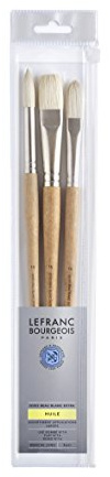 Lefranc Bourgeois Gama Profesional para Óleo - Pincel de Cerda Blanca Extra, Set de 3 pinceles para grandes superficies (Redondo Nº14, lengua de gato Nº14, plano Nº16)