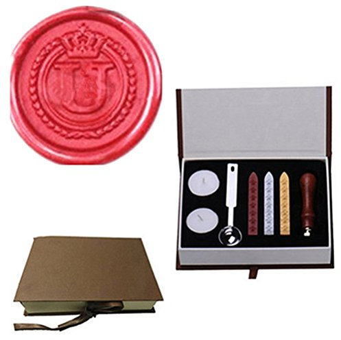 MDLG Vintage Alphabet Buchstabe U Krone Kranz Initiale Embossment Hochzeit Einladungen Geschenk Karten Wachs Siegel Stempel Stationäre Siegelwachs Stempel Holz Händel Set Box Kit