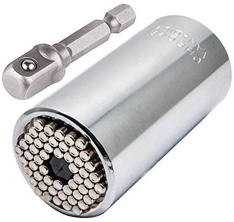 BE-TOOL Juego de llaves de vaso universales con adaptador de taladro autoajustable para la industria automotriz (7-19 mm)