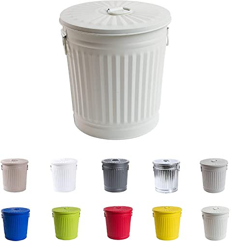 Jinfa Pattumiera bidone vintage grande bidone spazzatura interno esterno secchio metallo con manici e coperchio cestino immondizia | Bianco crema | Ø 42 cm, h 47,5 cm | Capienza 62 litri