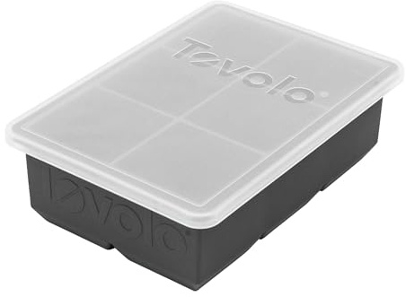 Tovolo Large 2” King Cube Ice Tray with Lid Charcoal Gray Ice Cube Trays for Whiskey Cocktails Smoothies, Big Square Ice Cube Mold Silicone Freezer Tray for Perfect Cubes BPA Free Dishwasher Safe