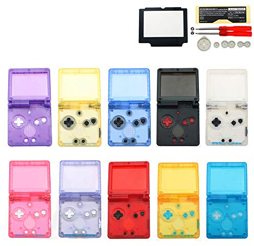 Repuesto de 10 colores transparente carcasa carcasa carcasa cubierta con lente de pantalla de goma para GBA SP Gameboy Advance SP pieza de reparación (rosa transparente)