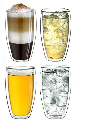 Creano Verre thermique à double paroi 250 ml, verre à double paroi également adapté aux petites mains, tasses à cappuccino à double paroi, café, thé, verres à latte, lot de 4