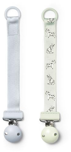 Elodie Details Schnullerkette 2er Pack, aus Stoff und Holz Clip, Universal Silikonring, Passend für Alle Schnuller, Skandinavisches Design - Darling Dalmatians/Bermuda Blue